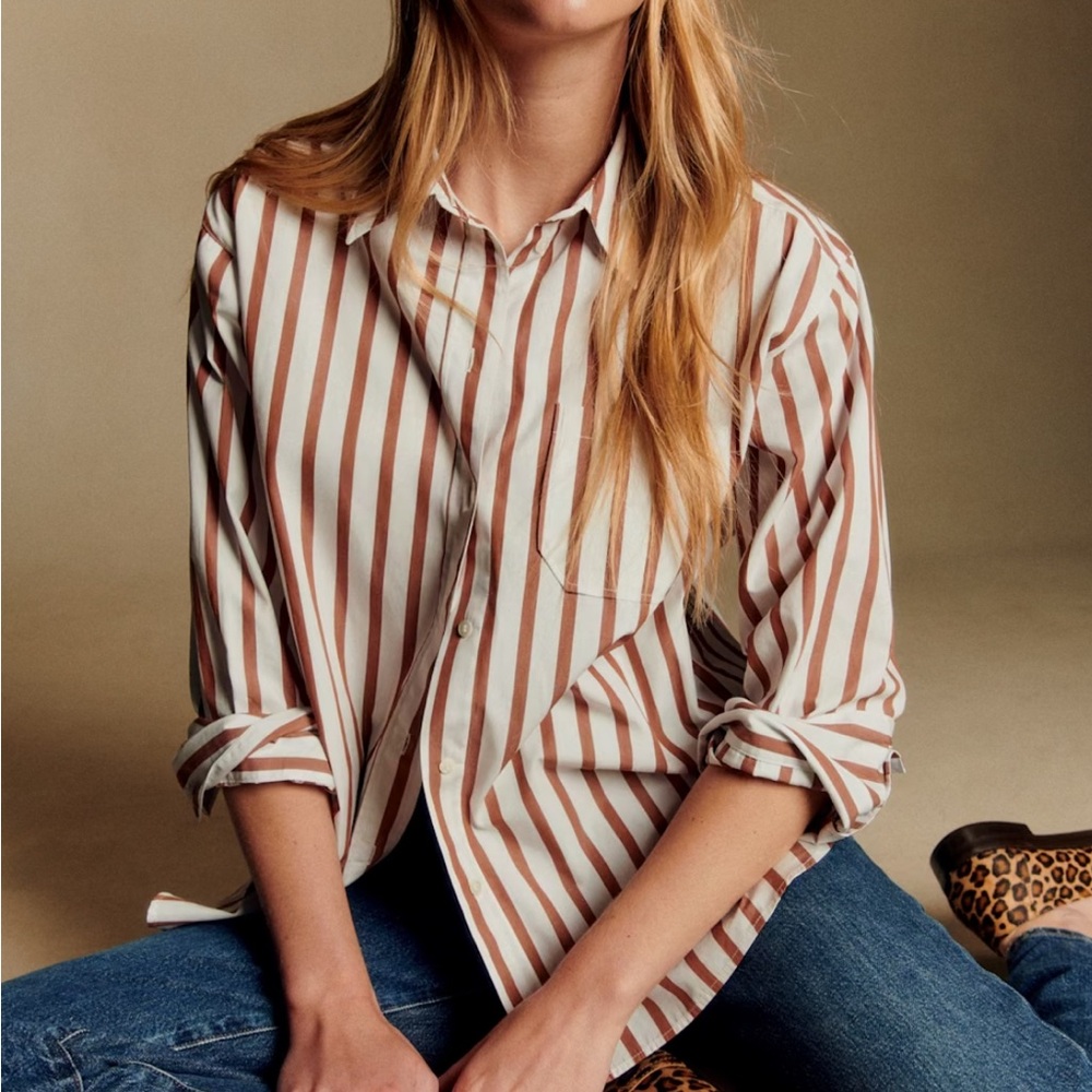 CLEARANCE ✨Sezane Bilma Brown Stripe Shirt US10/42 EUC